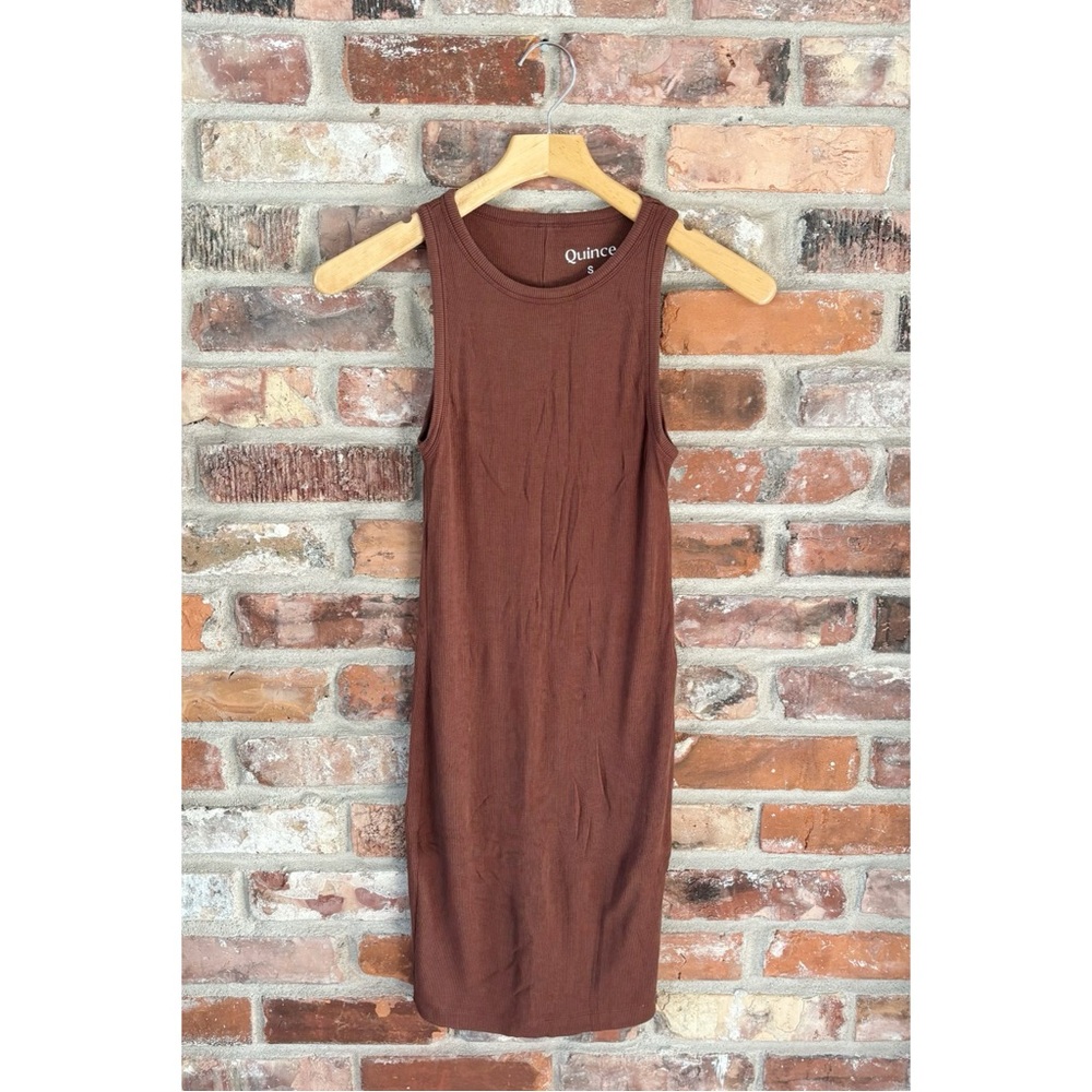 Quince Brown Sleeveless Ribbed Midi Dress